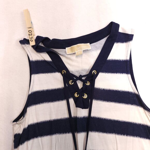 Michael Kors Sleeveless Pullover Blouse Women Size Small S Blue White Striped - Picture 1 of 10